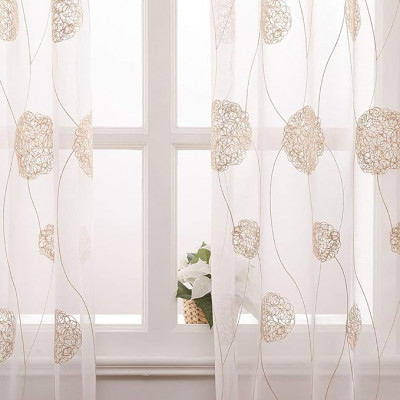 haftowane przezroczyste okno Flora Design przelotka zasłony dekoracja